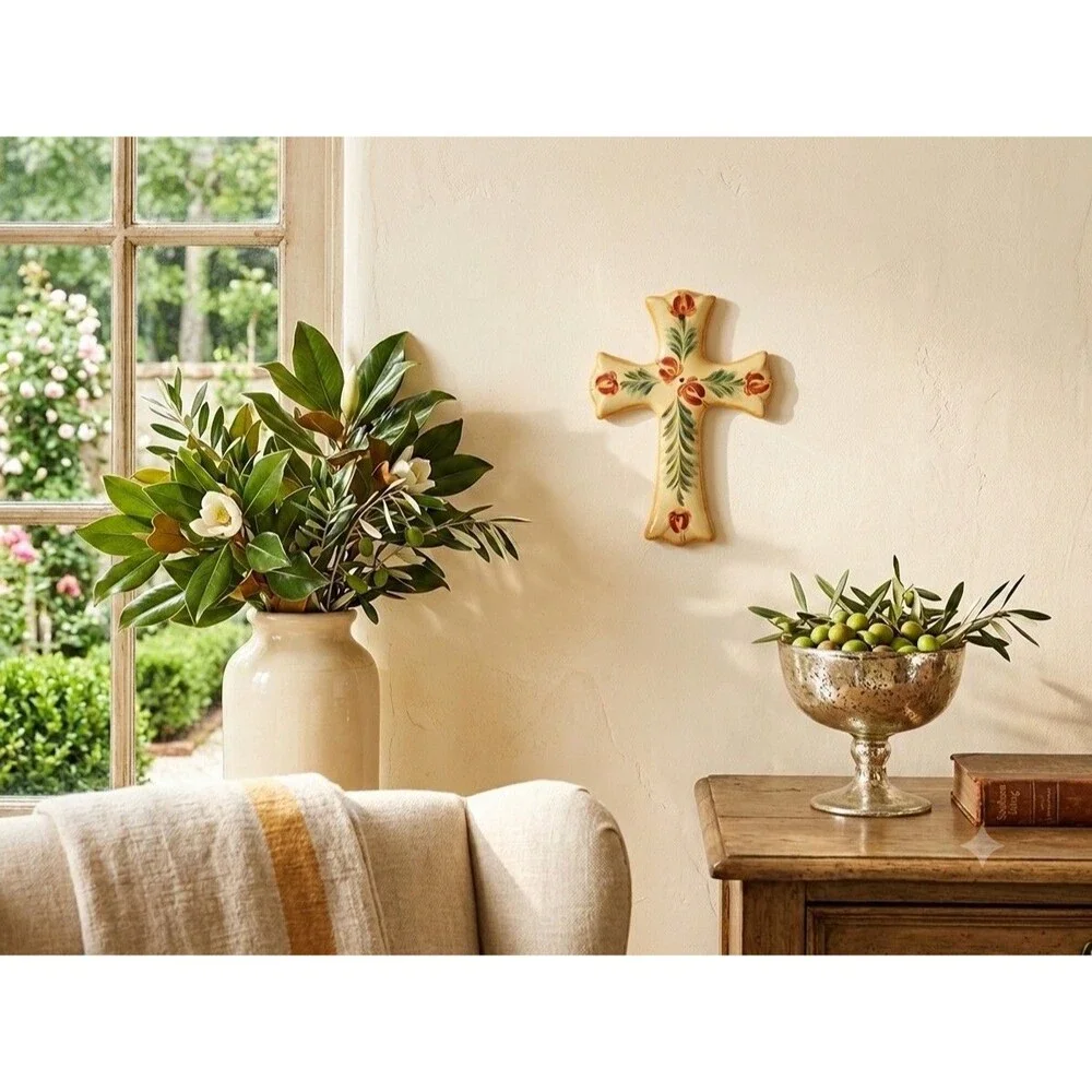 Southern Living At Home Gail Pittman Siena Ceramic Wall Cross Hand Painted 7.25